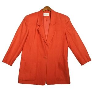 Vintage Lord & Taylor‎ Jacket Women 12 Coral Pink Linen Lined 80's Boxy Blazer